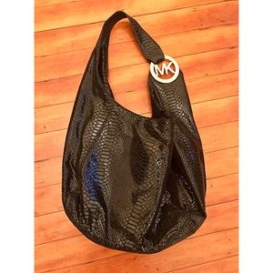 Michael Kors Black Snakeskin Purse with Gold